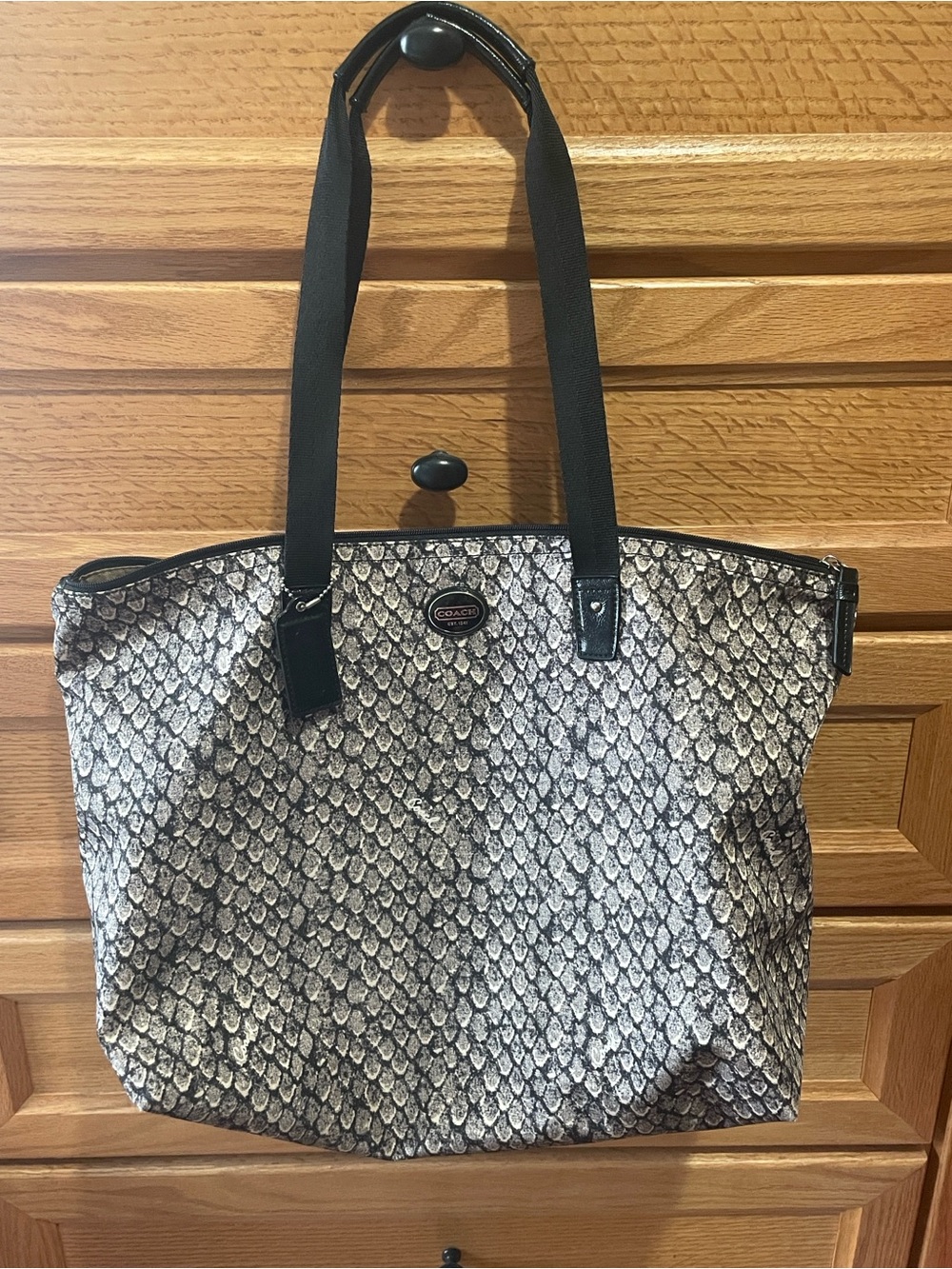 Vintage Coach Snake-Print Tote Bag in Black and Gray